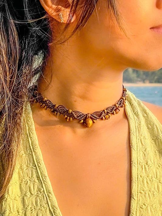 TIGER'S EYE WAVE CHOKER brown
